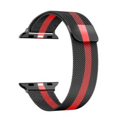Dây Đồng Hồ Bằng Thép Milanese Loop Màu Đen Sọc Đỏ