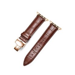 Dây Apple Watch Bằng Da Bò Màu Nâu Khóa Bướm