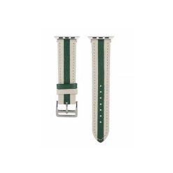 Dây da cho Apple Watch màu trắng sọc xanh