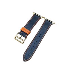Dây Apple Watch bằng da bê Epsom Pháp cao cấp màu xanh navy chỉ cam
