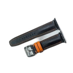 Dây Apple Watch bằng da bê Epsom Pháp cao cấp màu đen phối cam