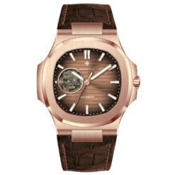 Đồng Hồ Nam Alexander Ferros 6091R/08 Lộ Cơ Mặt Số Nâu Viền Đá