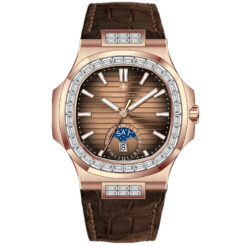 Đồng Hồ Nam Alexander Ferros 6111R-08 Màu Nâu Viền Đá Dây Da Cao Cấp