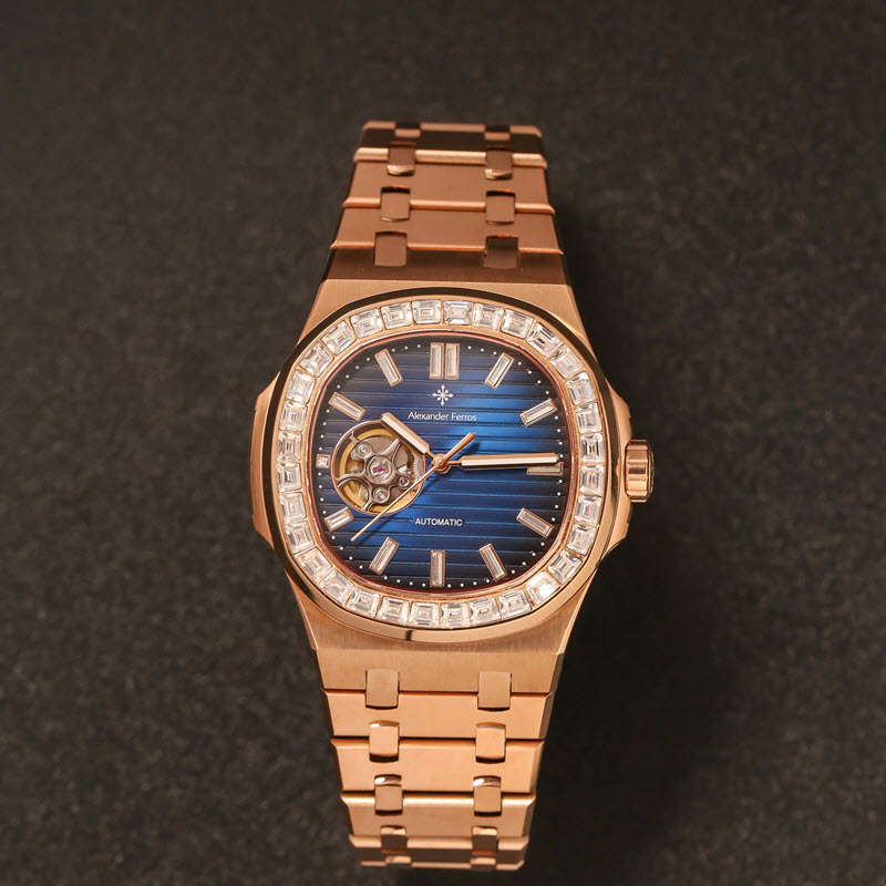 Đồng Hồ Nam Alexander Ferros 6091R/05 Xanh Navy Viền Đá Lộ Cơ - Ảnh 2