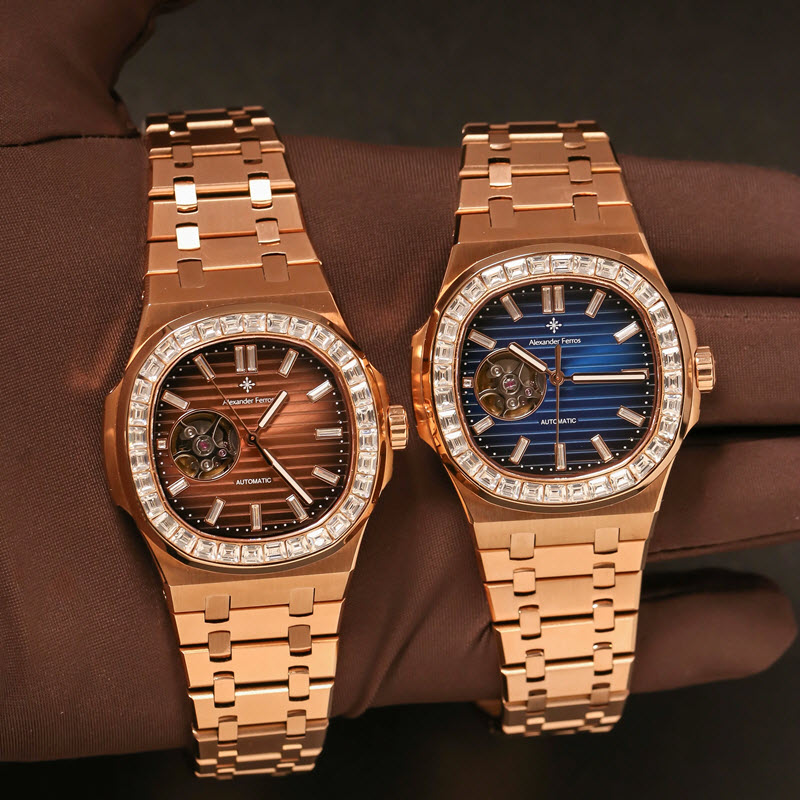 Đồng Hồ Nam Alexander Ferros 6091R/05 Xanh Navy Viền Đá Lộ Cơ - Ảnh 7