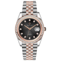 Đồng Hồ Nam Alexander Ferros 8021D/01 Đen Viền Đá Kính Sapphire