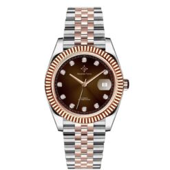 Đồng Hồ Nam Alexander Ferros 8032D/08 Viền Khía Mặt Nâu Đính Đá